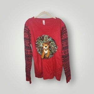 Women’s NoBo Red Reindeer Wreath Ugly Christmas Sweater Size XXL